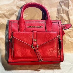 Christian Siriano Small Satchel Red Pebbled Faux Leather Gold Tone Hardware